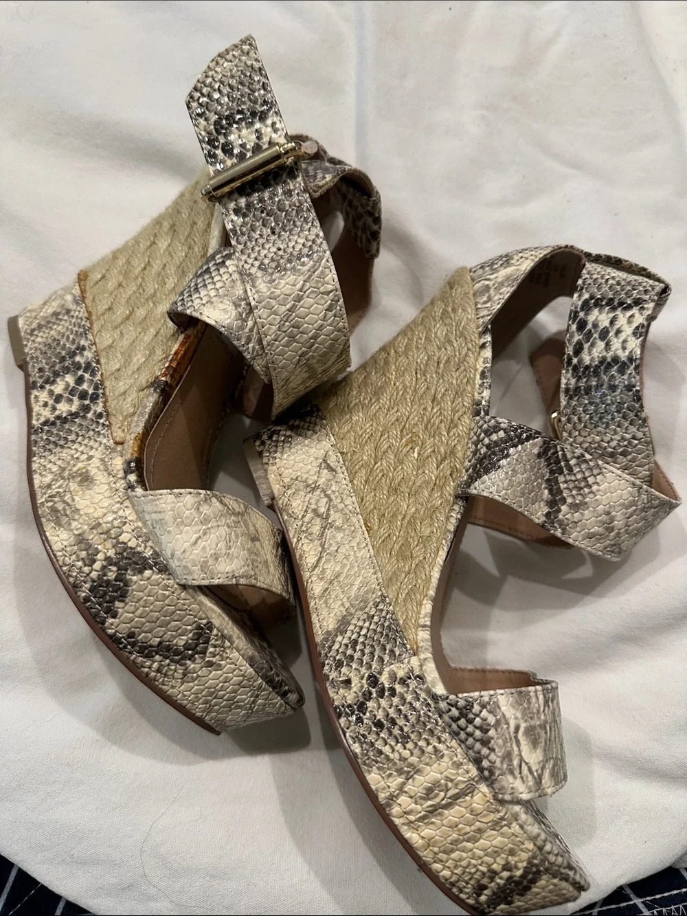 Steve Madden Beige Snake-Print Wedge Sandals